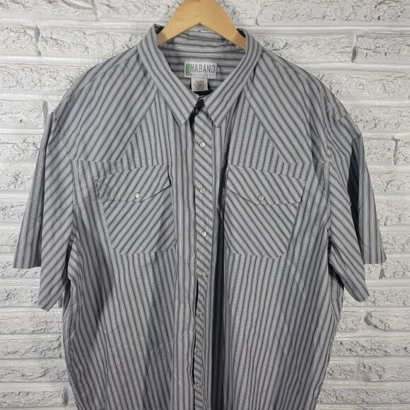 Haband Mens Shirt 3XL Western Short Sleeve Gray Stripe Snaps Pockets STR148XE - Picture 2 of 7